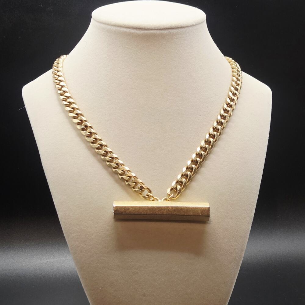 Brooks Brothers Gold Tone Heavy Curb Link Chain Hexagon Bar VTG Needs Stones
